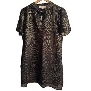 Michael Kors Size 8 Metallic Animal Print Shift Dress Short Sleeve Black Gold